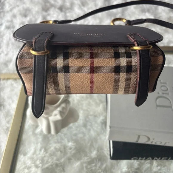 Burberry Bridle Handbag Leather and Haymarket Check crossbody brown - Picture 2 of 8